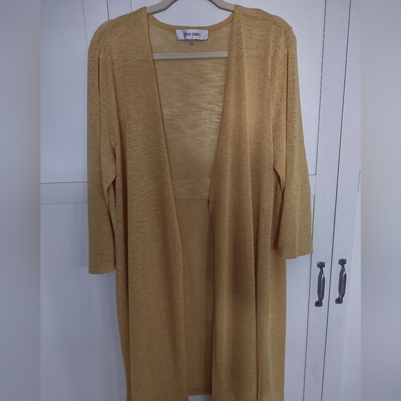 Jones Studio Open Front Long Cardigan Soft Yellow Gold Elegant Over Tank Etc 1x - Picture 1 of 7